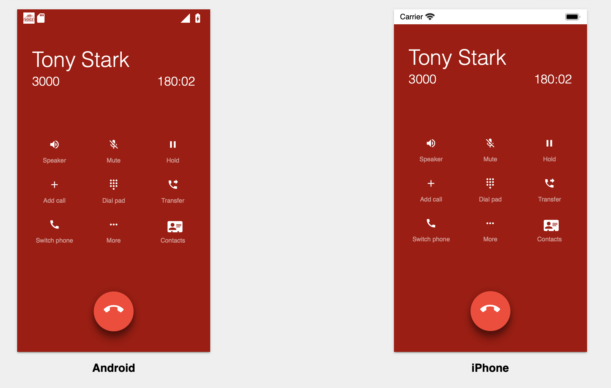 AbsoluteVOICE Android and iPhone Dialer Screens